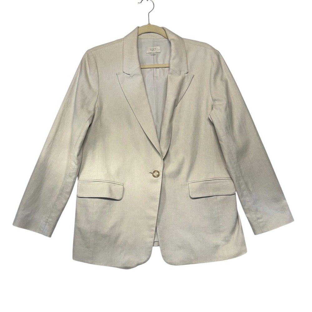 LOFT Petites Womens Beige Single Button Blazer Jacket Sz 8P Notched Lapel Pocket